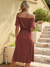 Solid Off Shoulder Split Thigh Dress