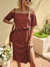 Solid Off Shoulder Split Thigh Dress