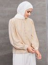 priv V neck Lantern Sleeve Satin Top