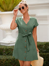 Single Breasted Batwing Sleeve Dual Pocket Belted Dress