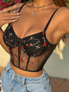 Floral Embroidery Mesh Bustier Cami Top