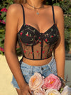 Floral Embroidery Mesh Bustier Cami Top