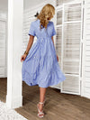 Vertical Striped Notch Neck Fake Buttons Ruffle Hem A line Dress