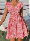 Ditsy Floral Backless Knot Ruffle Trim Dress