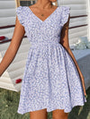 Ditsy Floral Backless Knot Ruffle Trim Dress