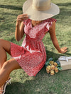 Ditsy Floral Backless Knot Ruffle Trim Dress