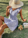 Ditsy Floral Backless Knot Ruffle Trim Dress