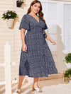 Plus Ditsy Floral Knot Side Wrap Dress