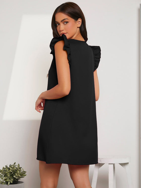 Ruffle Armhole Solid Tunic Dress