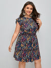 Plus Floral Print Ruffle Sleeve Dress