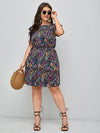 Plus Floral Print Ruffle Sleeve Dress