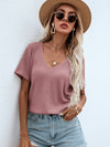 Waffle Knit V Neck Solid Tee