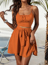 Ruched Bust Cami Top Belted Skirt Set