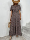 Ditsy Floral Print Shirred Waist Ruffle Hem Dress