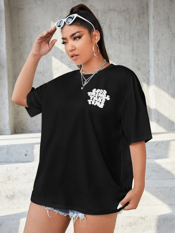 Plus Slogan Graphic Drop Shoulder Tee