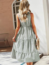 Striped Print Notched Neck A line Dress