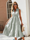 Striped Print Notched Neck A line Dress
