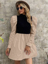 Mock Neck Gigot Sleeve Colorblock Dress