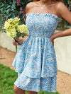 Shirred Bodice Layered Allover Floral Tube Dress