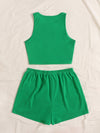 Crop Tank Top Knot Front Shorts
