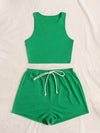Crop Tank Top Knot Front Shorts