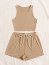 Crop Tank Top Knot Front Shorts