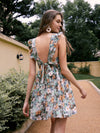 Frenchy Allover Floral Print Ruffle Trim V Neck Dress