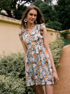 Frenchy Allover Floral Print Ruffle Trim V Neck Dress