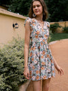 Frenchy Allover Floral Print Ruffle Trim V Neck Dress