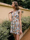 Frenchy Allover Floral Print Ruffle Trim V Neck Dress