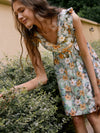 Frenchy Allover Floral Print Ruffle Trim V Neck Dress