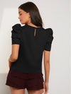 EMERY ROSE Pleated Puff Sleeve Keyhole Back Top