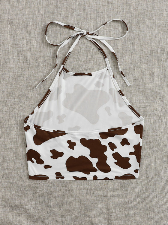Plus Cow Pattern Halter Neck Top