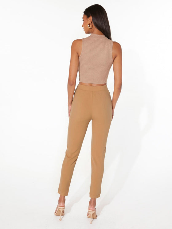 Elastic Waist Split Hem Pants