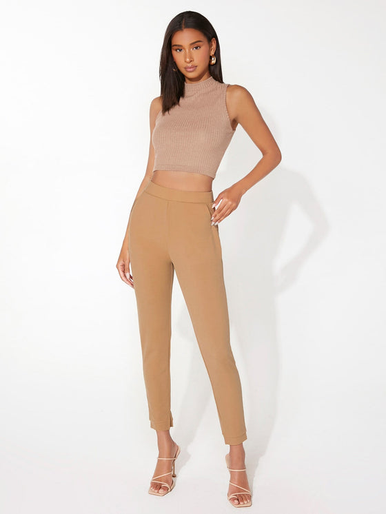 Elastic Waist Split Hem Pants