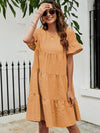 Solid Flounce Sleeve Smock Dress
