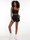 Solid One Shoulder Top Drawstring Shorts Set
