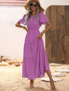 Ditsy Floral Print Shirred Waist Ruffle Hem Dress
