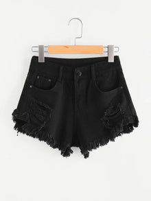  Distressed Frayed High Rise Shorts
