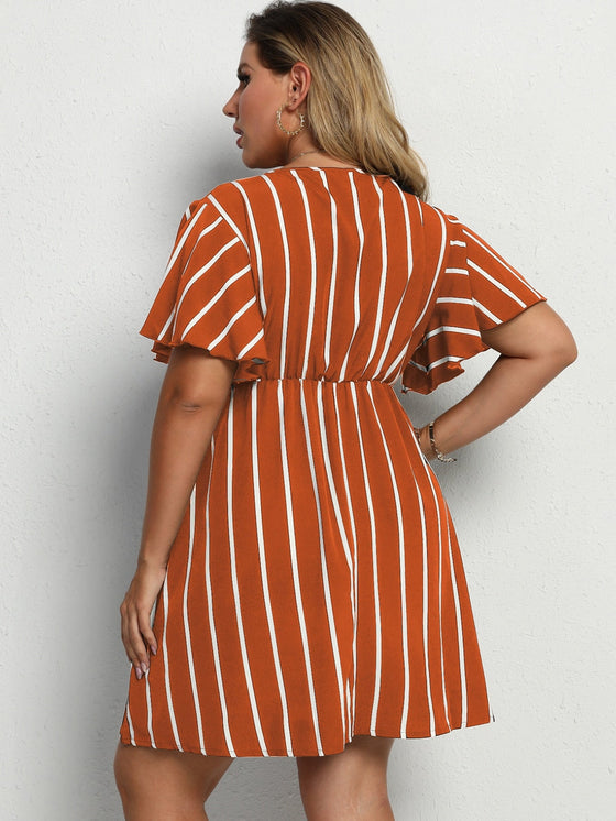 Plus Striped Surplice Neck A line Dress