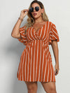 Plus Striped Surplice Neck A line Dress