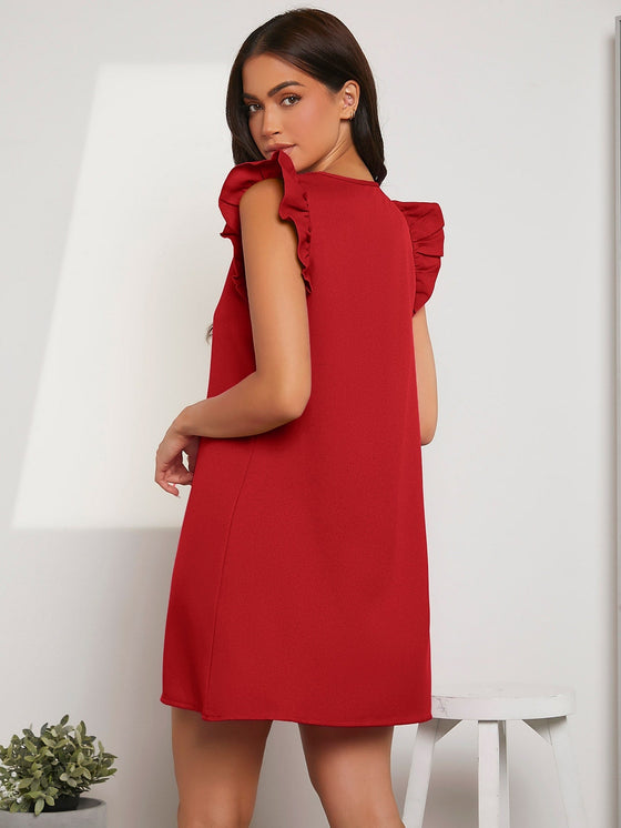 Ruffle Armhole Solid Tunic Dress