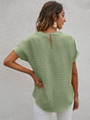 Solid Swiss Dot Keyhole Back Batwing Sleeve Blouse