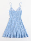 Allover Heart Print Ruffle Detail Wrap Cami Dress