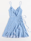 Allover Heart Print Ruffle Detail Wrap Cami Dress