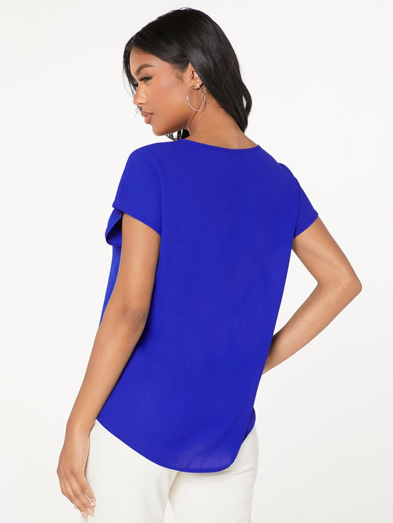 Dobby Mesh Insert Batwing Sleeve Top