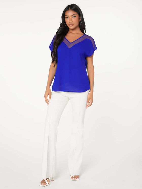 Dobby Mesh Insert Batwing Sleeve Top