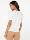 EMERY ROSE Pleated Puff Sleeve Keyhole Back Top