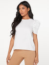 EMERY ROSE Pleated Puff Sleeve Keyhole Back Top