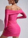 Off Shoulder Ruched Mesh Bodycon Dress